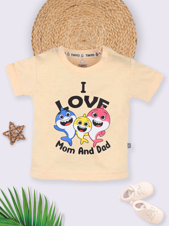 Tinyo Baby Shark Printed Pure Cotton T-Shirt For Infant Boys (Butter, Pack Of 1)