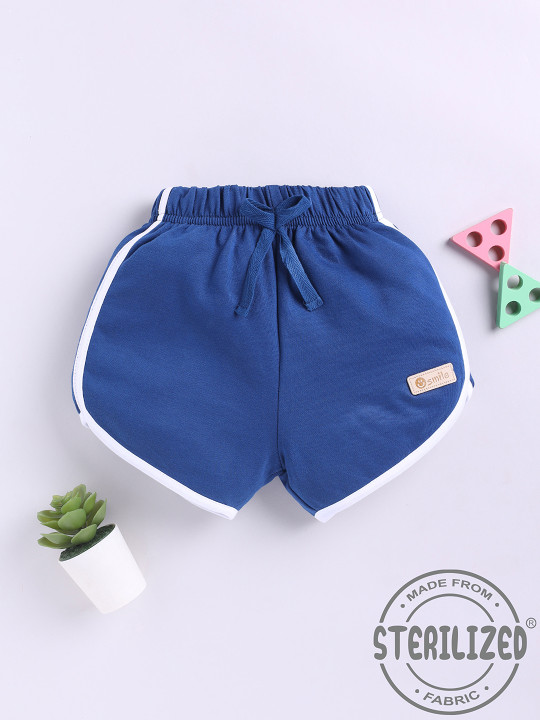 Tinyo Girls Cotton Mid-Rise Above Knee Shorts (Blue, Pack Of 1)