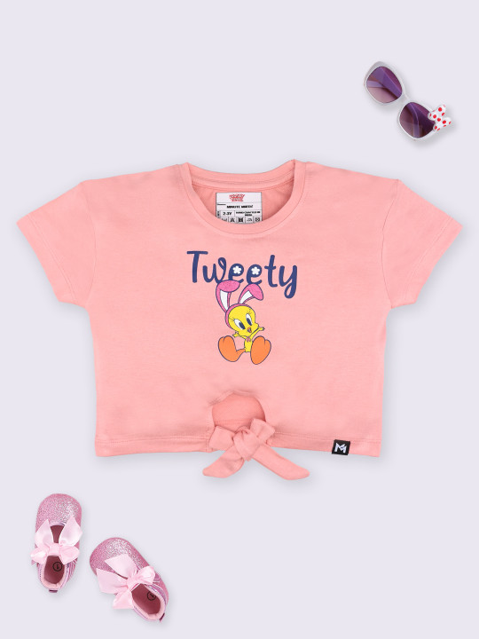 Minute Mirth Girls Looney Tunes Printed Crop Top (Peach, Pack of 1)