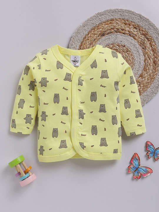 Tinyo Infant Boys Printed Cotton Jhabla (Yellow & Brown, Pack Of 1)