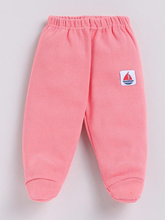 TINYO Infant Girls Ribbed Cotton Leggings with Footies (Pink, Pack of 1)