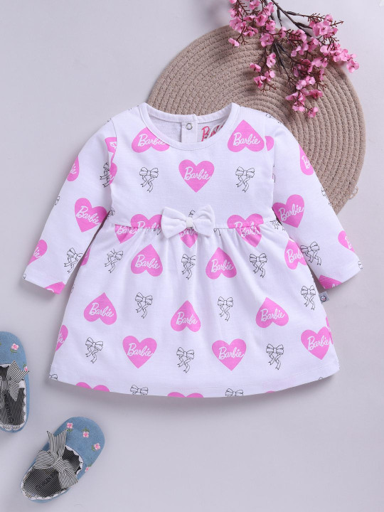 Tinyo Girls Barbie Graphic Print A-Line Dress (Pink, Pack Of 1)