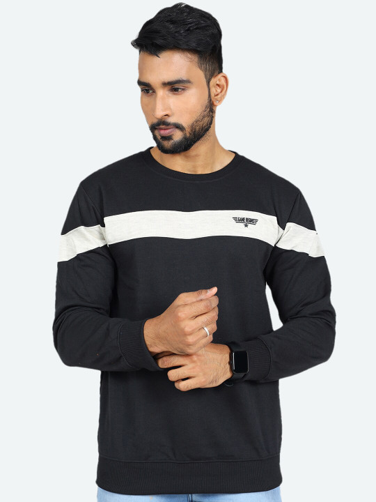 GAME BEGINS Men Round Neck Long Sleeve Fleece Pullover Sweatshirt (Black, Pack of 1)