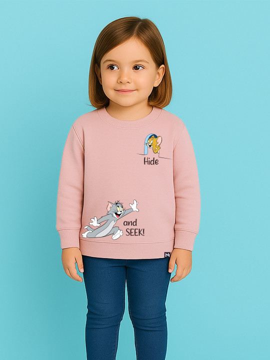 Minute Mirth Girls Tom & Jerry Fleece Printed Sweatshirt (Pink, Pack Of 1)