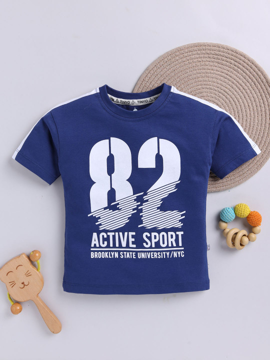 TINYO Boys Graphic Printed Pure Cotton T-Shirt (Blue, Pack of 1)