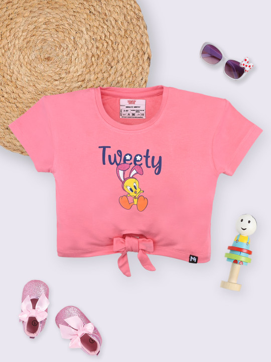 Minute Mirth Girls Looney Tunes Printed Crop Top (Peach, Pack of 1)