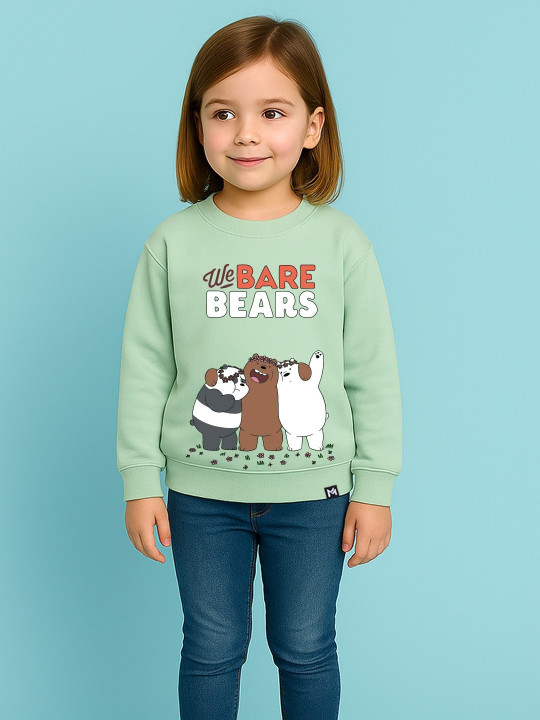 Minute Mirth Girls We Bare Bears Printed Fleece Sweatshirt (Green & White, Pack of 1)