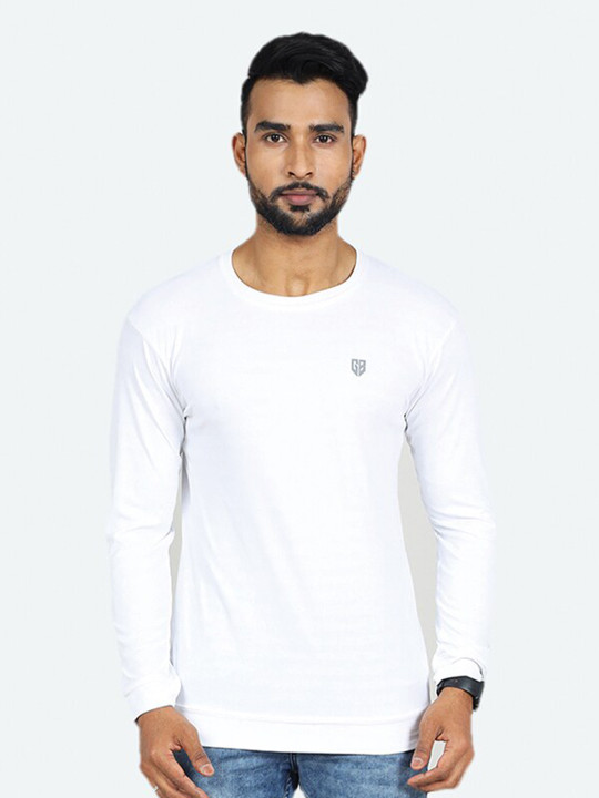 GAME BEGINS Men Solid Full Sleeve Round Neck T-shirt (White, Pack of 1)