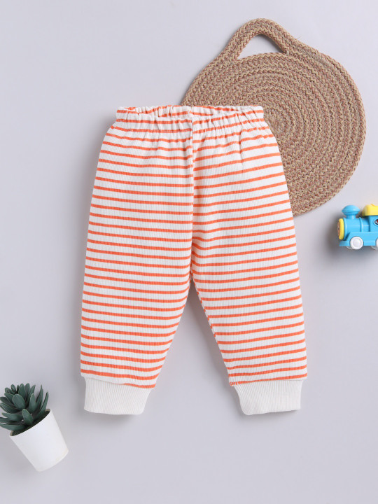 TINYO Infant Girls Assorted Striped Cotton Pyjamas (Orange, Pack of 1)