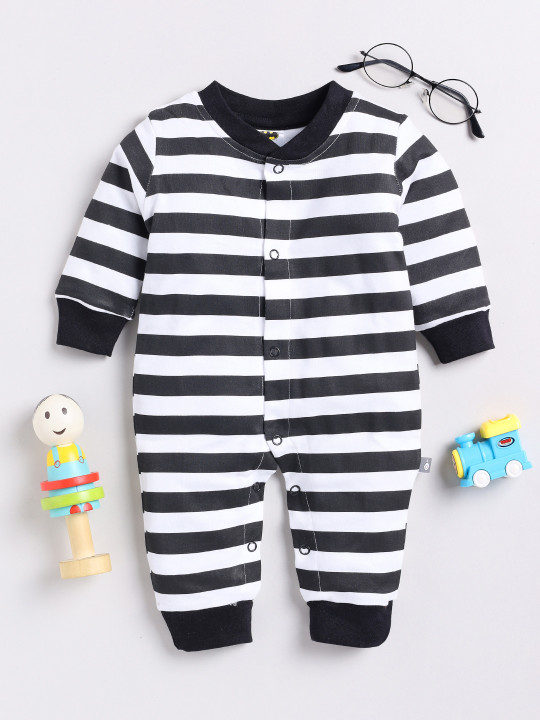TINYO Infant Boys Striped Cotton Romper (Black & White, Pack of 1)