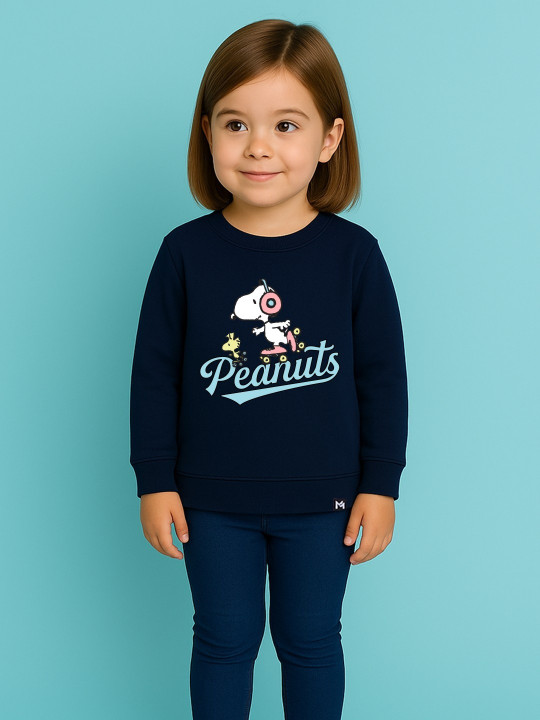 Minute Mirth Girls Peanuts Fleece Printed Sweatshirt (Navy Blue, Pack Of 1)