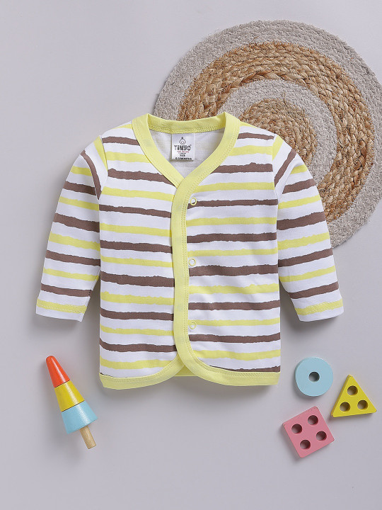 Tinyo Infant Boys Striped Cotton Jhabla (Yellow & White, Pack Of 1)