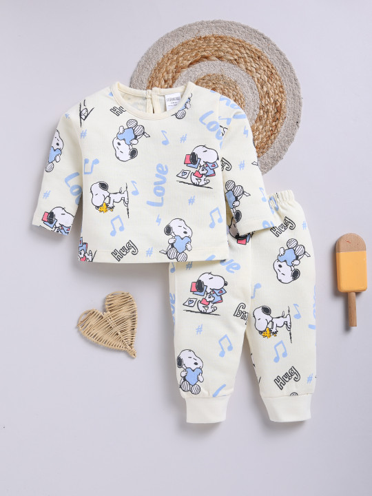 TINYO Infant Girls Peanuts Printed Pure Cotton Clothing Set (Cream, Pack of 1)