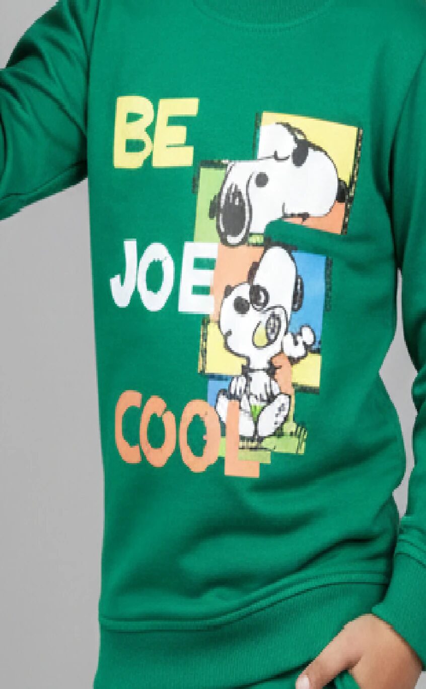 Tinyo Boys Peanuts Fleece Graphic Print Sweatshirt Sweatpant Set (GREEN, Pack of 1)