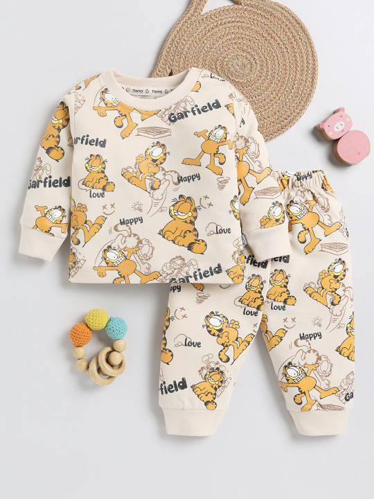 TINYO Infant Boys Garfield Printed Pure Cotton Clothing Set (Beige, Pack of 1)
