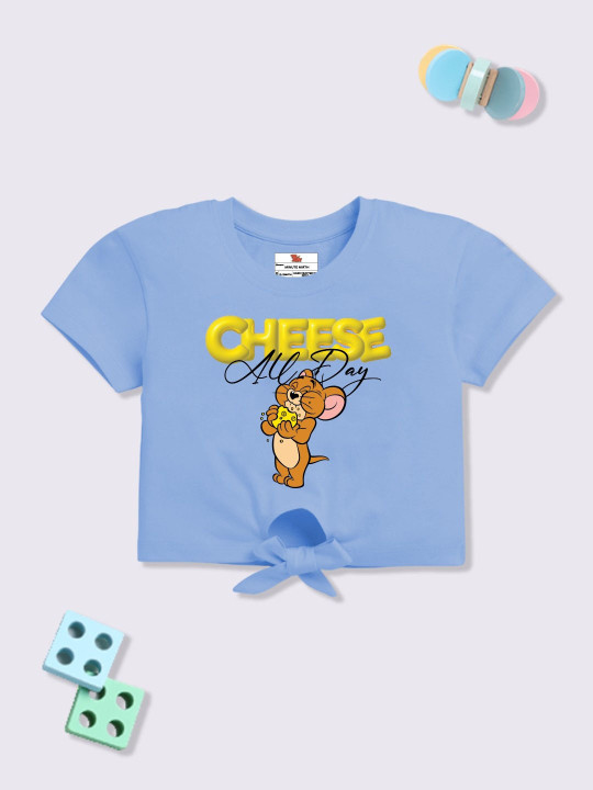 Minute Mirth Girls Tom & Jerry Printed Top (Blue, Pack of 1)