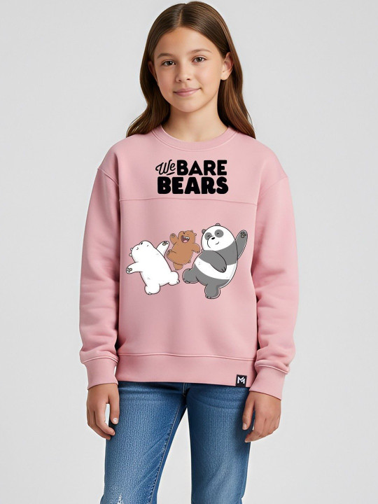 Minute Mirth Girls WE BARE BEARS Fleece Printed Sweatshirt (Pink, Pack Of 1)