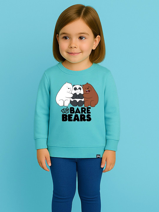 Minute Mirth Girls WE BARE BEARS Fleece Printed Sweatshirt (Sea Green, Pack Of 1)