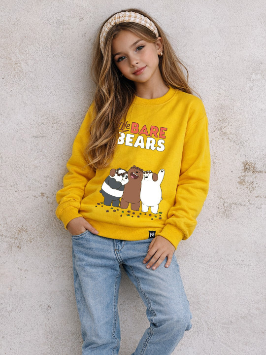 Minute Mirth Girl’s We Bare Bears Printed Fleece Sweatshirt (Yellow, Pack Of 1)