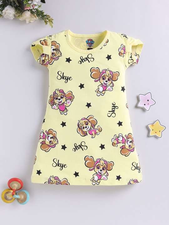 TINYO Girls PAW PATROL Printed A-Line Dress (Yellow, Pack of 1)
