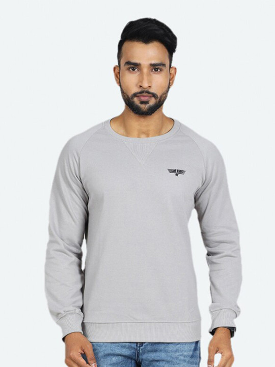 GAME BEGINS Men Round Neck Long Sleeve Fleece Pullover Sweatshirt (Grey, Pack of 1)