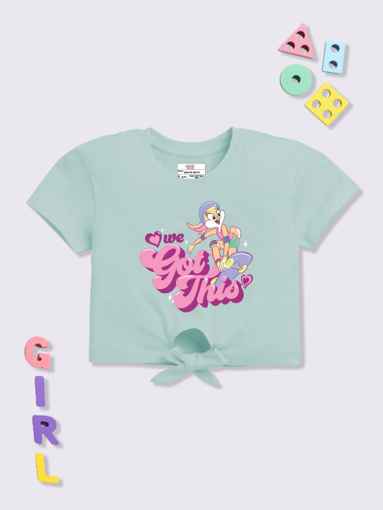 Minute Mirth Girls Looney Tunes Printed Cotton Top (Green, Pack of 1)