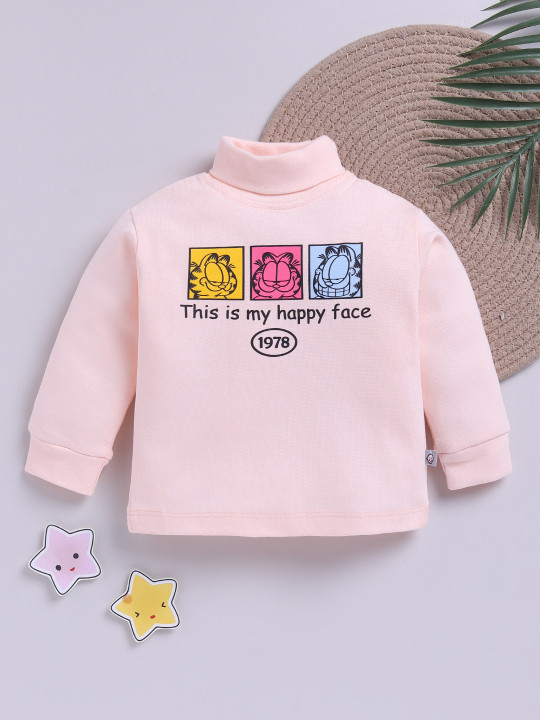 TINYO Infant Boys Garfield Printed High Neck Pure Cotton T-Shirt (Pink, Pack of 1)