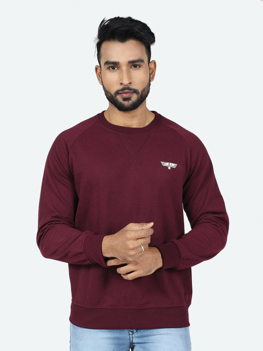 GAME BEGINS Men Round Neck Long Sleeve Fleece Pullover Sweatshirt (Maroon, Pack of 1)