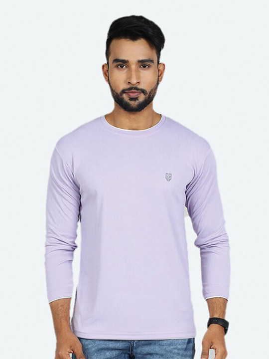 GAME BEGINS Men Solid Round Neck Long Sleeve Casual T-shirt (Purple, Pack of 1)