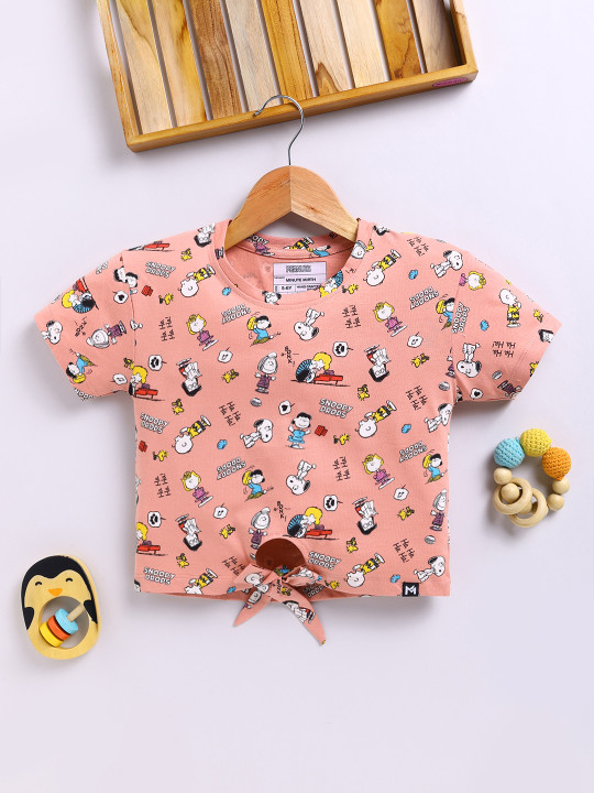 Minute Mirth Girls Peanuts Printed Crop Top (Pink, Pack of 1)