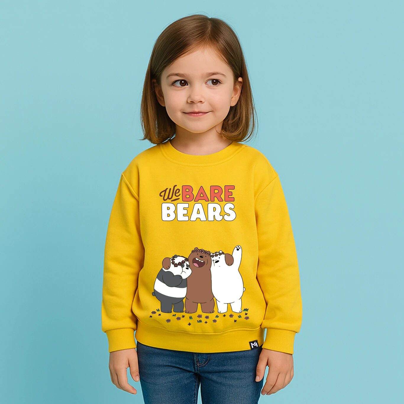 MINUTE MIRTH Girls We Bare Bears Printed Fleece Full Sleeve Sweatshirt (Yellow, Pack Of 1)