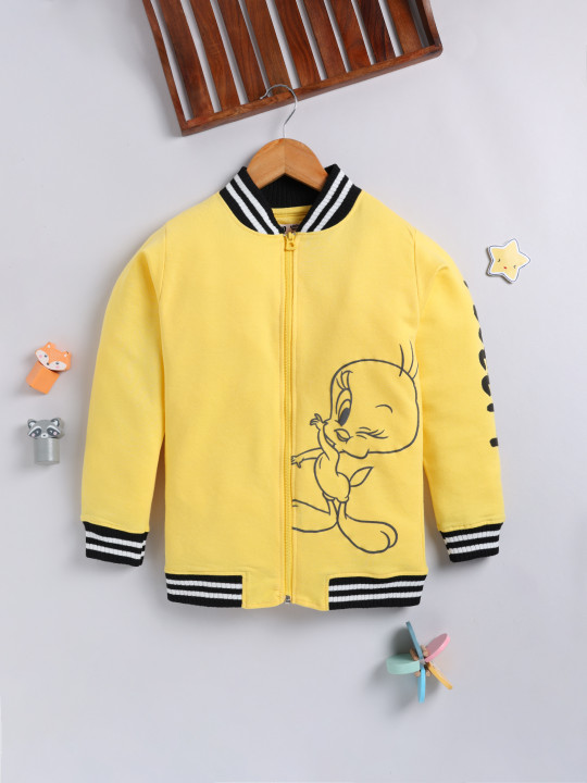 Minute Mirth Girls Looney Tunes Printed Varsity Jacket (Yellow, Pack of 1)