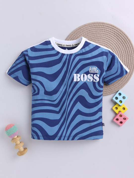 TINYO Boys Abstract Printed Pure Cotton T-Shirt (Blue, Pack of 1)