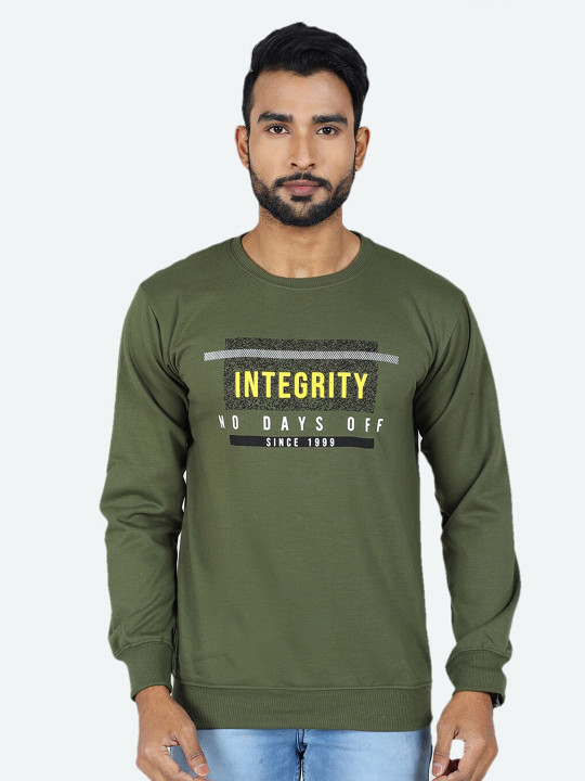 GAME BEGINS Men Round Neck Typography Printed Fleece Pullover Sweatshirt (Green & Yellow, Pack of 1)