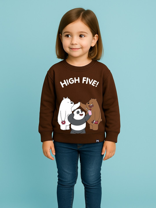 Minute Mirth Girls We Bare Bears Printed Fleece Sweatshirt (Brown, Pack of 1)