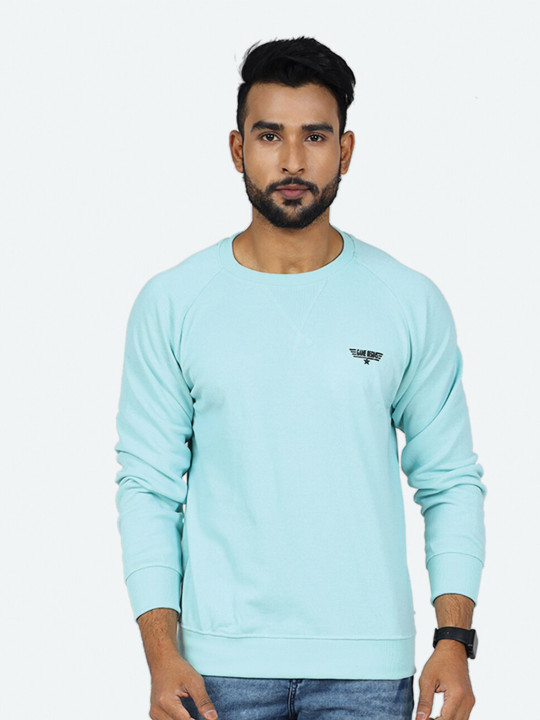 GAME BEGINS Men Round Neck Long Sleeve Fleece Pullover Sweatshirt (Sea Green, Pack of 1)