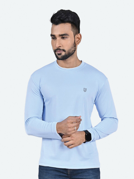 GAME BEGINS Men Solid Long Sleeve Round Neck Cotton T-shirt (Blue, Pack of 1)