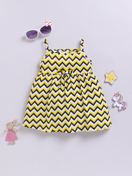 Tinyo Chevron Printed Cotton A-Line Dress For Infant Girls (Yellow, Pack Of 1)