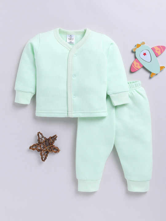 TINYO Infant Girls Ribbed Thermal Set (Sea Green, Pack of 1)