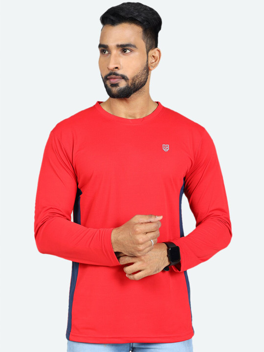 GAME BEGINS Men Solid Long Sleeve Round Neck T-shirt (Red, Pack of 1)
