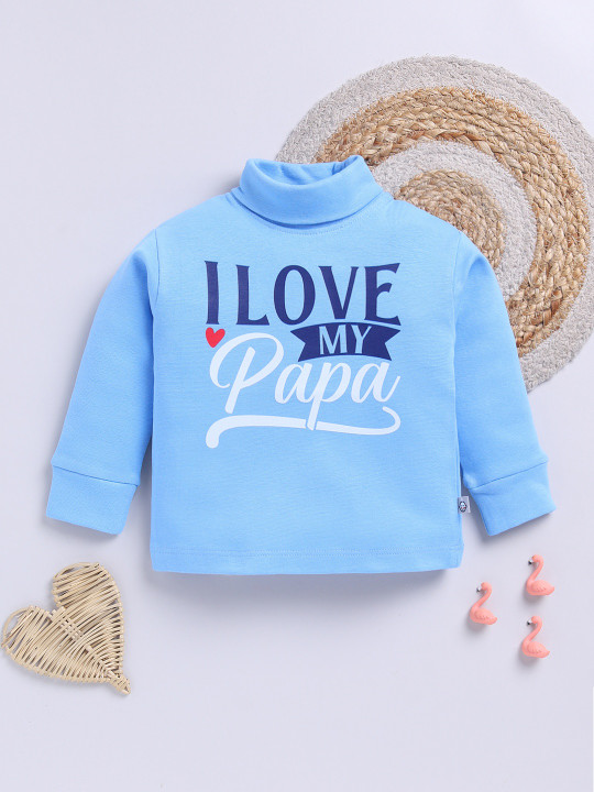 TINYO Infant Boys Typography Printed High Neck Pure Cotton T-Shirt (Blue, Pack of 1)