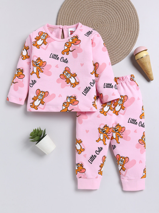TINYO Infant Girls Tom & Jerry Printed Pure Cotton Clothing Set (Pink, Pack of 1)