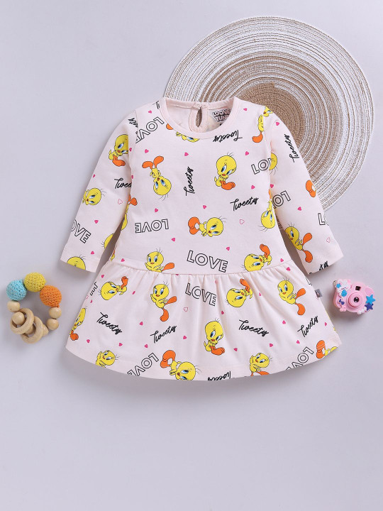 Tinyo Girls Tweety Graphic Print A-Line Dress (Pink, Pack Of 1)