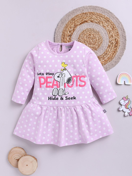 Tinyo Girls Peanuts Graphic Print A-Line Dress (Mauve, Pack Of 1)