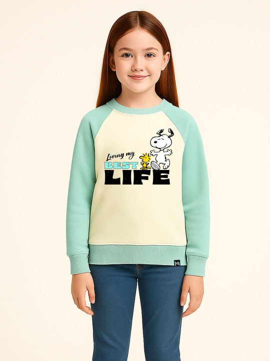 Minute Mirth Girls Peanuts Printed Fleece Sweatshirt (Off-White, Pack of 1)