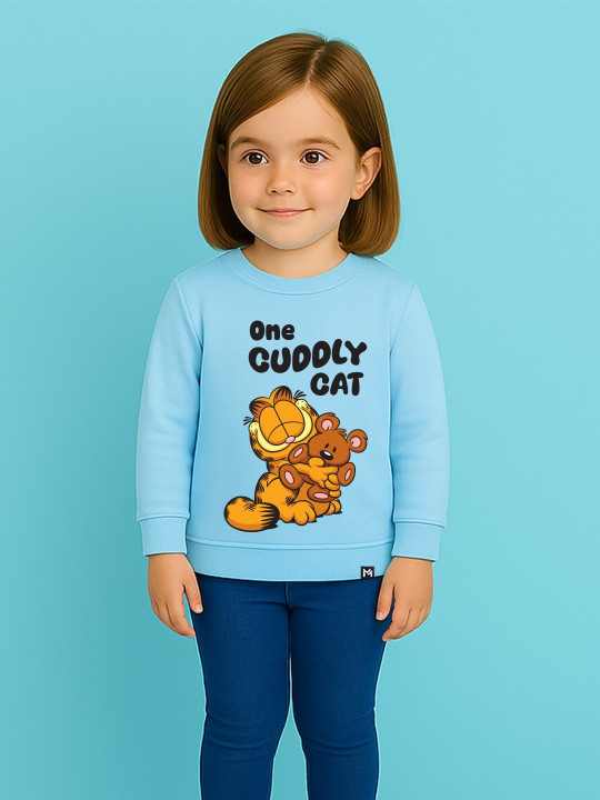 Minute Mirth Girls Garfield Fleece Printed Sweatshirt (Blue, Pack Of 1)