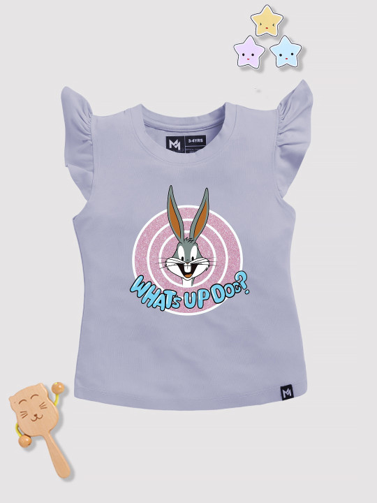 Minute Mirth Girls Looney Tunes Printed Round Neck Top (Purple, Pack of 1)