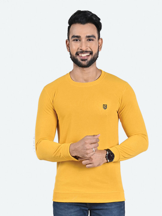 GAME BEGINS Men Round Neck Long Sleeve Fleece Pullover Sweatshirt (Yellow, Pack of 1)