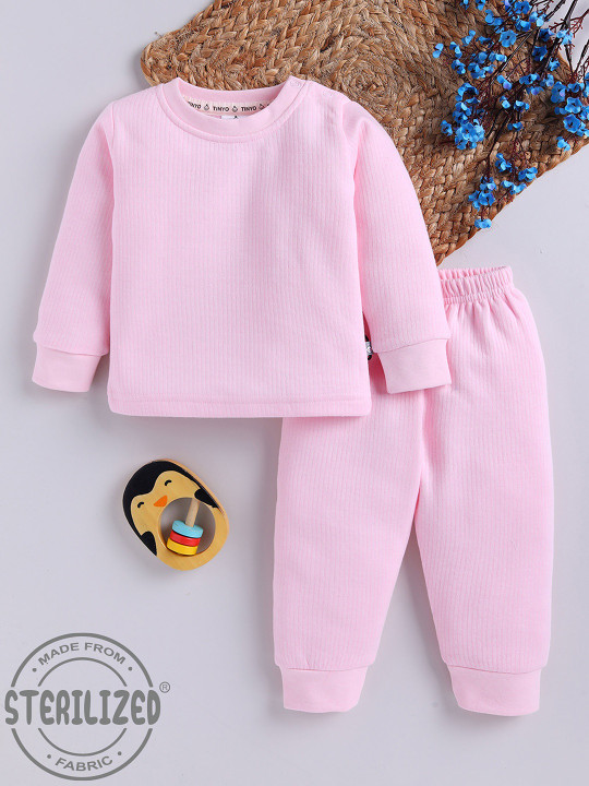 TINYO Infant Girls Pure Wool Sweatshirt & Joggers Set (Pink, Pack of 1)