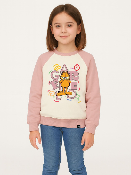 Minute Mirth Girls Garfield Printed Fleece Sweatshirt (Off-White, Pack of 1)